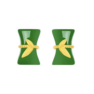 周大生黄金竹节和田玉耳饰