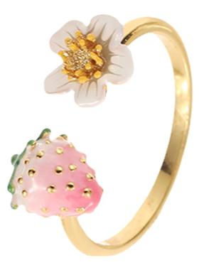 可爱时尚草莓白花戒指