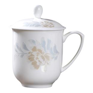 景德镇陶瓷茶杯带盖简约骨瓷办公会议杯家用水杯待客杯个人专用杯