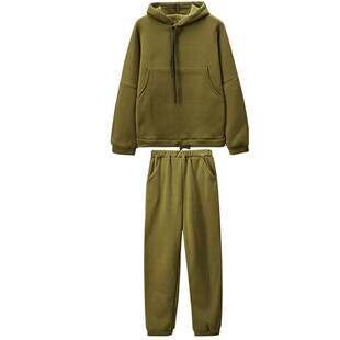 Women winter clothes sweaters宽松加绒连帽卫衣长裤休闲两件套