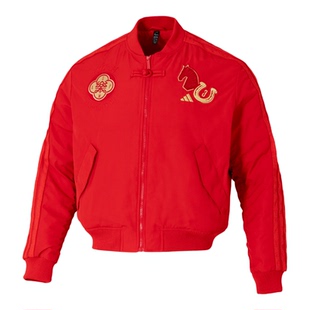 阿迪达斯CNY新年款外套男本命年红色运动服马年飞行员夹克KQ5094