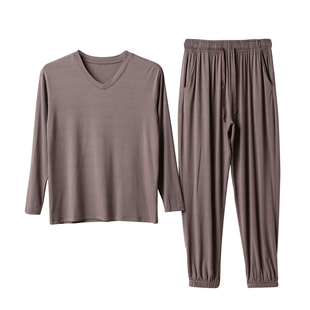 定制款 高克重男士莫代尔家居服套装 V领纯色收口睡衣裤子有大码