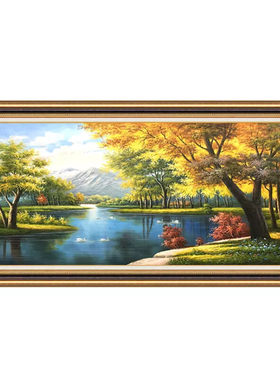 沙发背景墙挂画油画欧美式山水正品餐厅玄关聚宝盆客厅墙壁装饰画