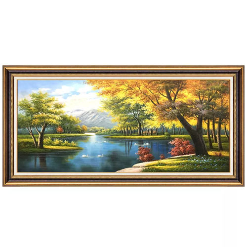 沙发背景墙挂画油画欧美式山水正品餐厅玄关聚宝盆客厅墙壁装饰画
