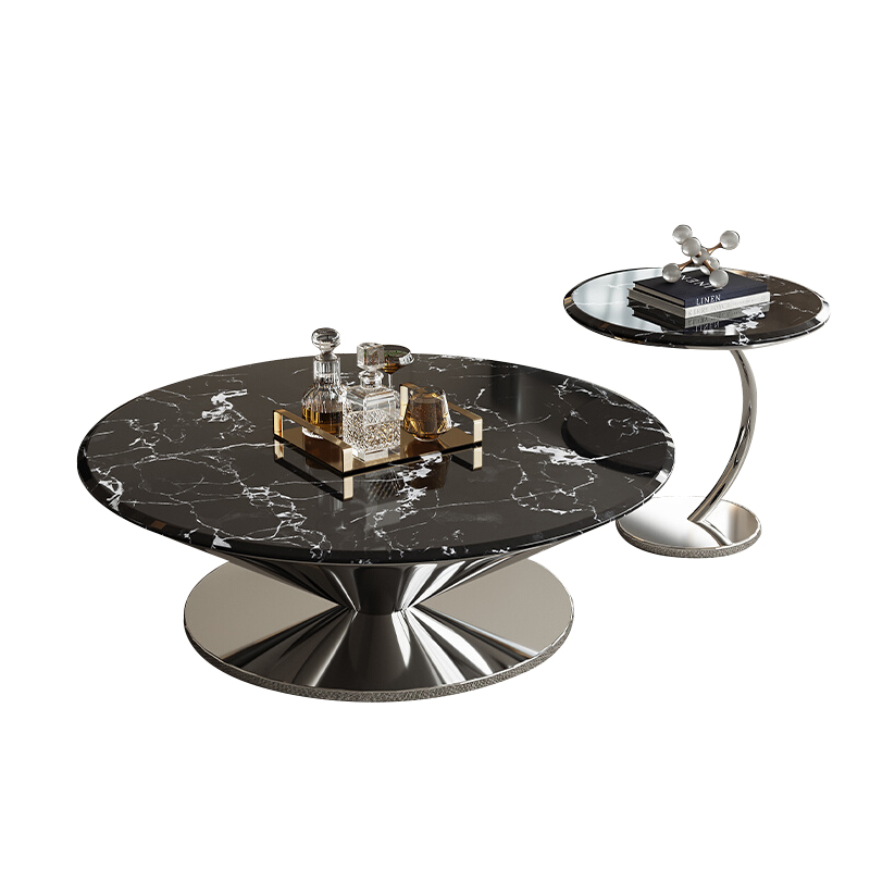 意式极简飞碟悬浮茶几客厅宝格丽微晶石大理石圆形边几组合设计师