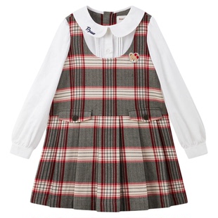 PawinPaw卡通小熊童装春秋女童学院风两件套格子连衣裙
