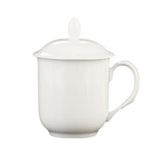 陶瓷会议杯定制带盖酒店宾馆会所商务办公杯纯白茶杯骨瓷马克杯