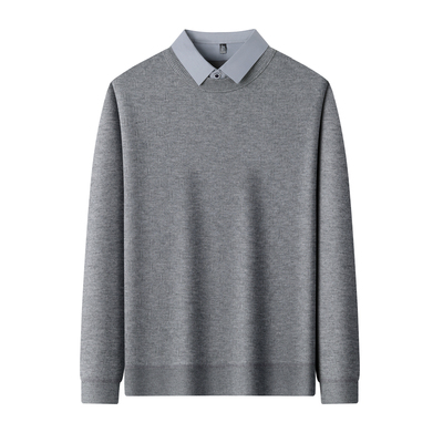 罗蒙秋冬衬衫领假两件男加绒加厚