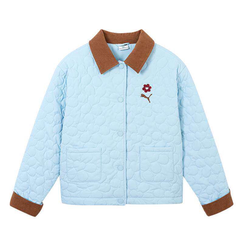 PUMA彪马 新款儿童女童冬季棉服外套撞色翻领甜美复古运动风开衫