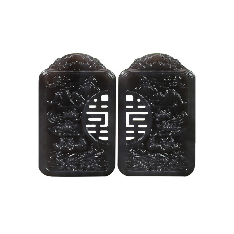 龙凤呈祥和田玉仿古对牌吊坠证书