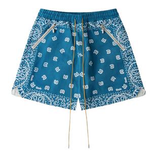 Rhude 男士夏季腰果花设计日常纯棉抽绳五分裤子宽松休闲裤短裤