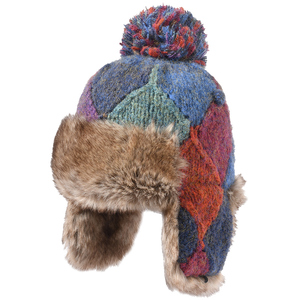 卡蒙新款加厚保暖帽子女多巴胺格子毛线帽冬帽防寒毛绒护耳雷锋帽