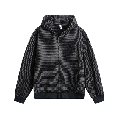 NEVERNEED条纹开衫连帽卫衣男女