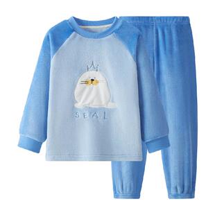 红豆儿童法兰绒家居服男童女童秋冬睡衣大童宝宝保暖珊瑚绒套装厚