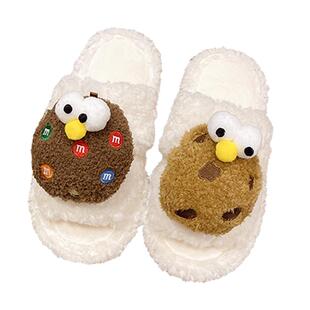 AKM平底可爱毛毛一字拖鞋M豆女外穿秋冬季学生寝室松弛感防滑棉拖