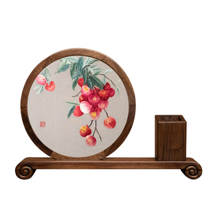 苏绣双面绣摆件中国风刺绣笔筒装饰摆台苏州特色马年创意纪念礼品