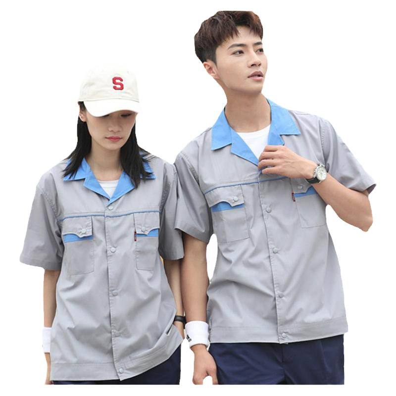 夏季工作服套装男短袖薄款长袖上衣加工厂上班衣服车间工厂服定制