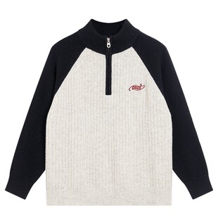 女童冬季时髦撞色加厚半高领毛线衣2025新款儿童装半开衫针织外套