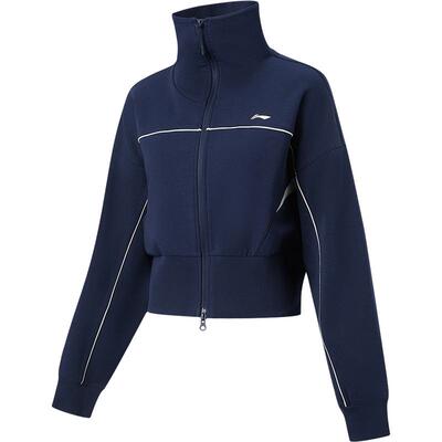 李宁吸汗立领女开衫无帽卫衣