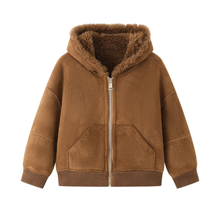 儿童皮草拉链开衫皮草外套中大男童羊毛机车皮毛一体上衣冬装厚潮