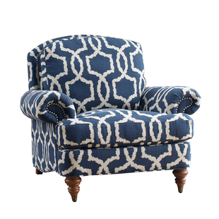 圣奇尼海德美式进口布艺沙发高背宽坐深羽绒几何蓝色3+2+1高定版