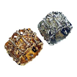 Black Luxurious电镀黄白金22K18K风格经典圆墓葬十字架镶钻戒指