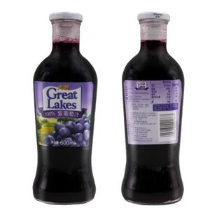 大湖上好佳果汁 紫红葡萄汁600ml*12瓶玻璃瓶橙汁桃汁苹果汁苹葡