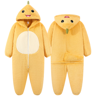 儿童睡衣冬季珊瑚绒加厚加绒卡通奶龙连体衣男孩女童可外穿家居服