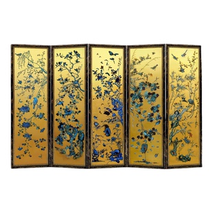 新中式中古防金箔屏风隔断客餐厅办公室家用玄关卧室移动推拉折叠