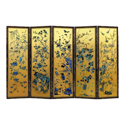 新中式中古防金箔屏风隔断客餐厅办公室家用玄关卧室移动推拉折叠