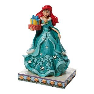 enesco迪士尼公主小美人鱼爱丽儿手办圣诞装摆件生日礼物送女生