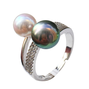 孤品清仓纯银大溪地黑珍珠戒指18K金女结婚纪念南洋天然海水珠戒