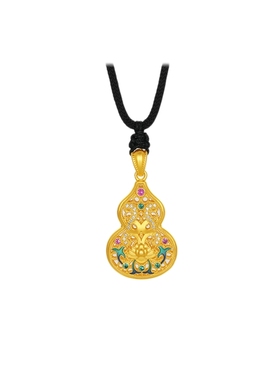 周六福葫芦吊坠女金丝福禄黄金色链坠S925银小众圣诞礼物送女友