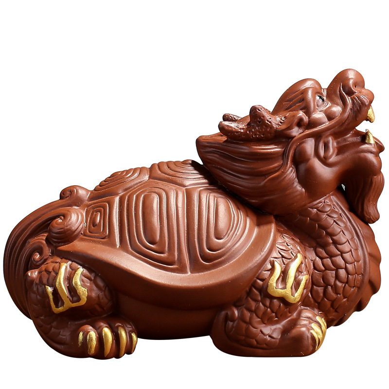 紫砂朱泥描金貔貅茶宠可养装饰品
