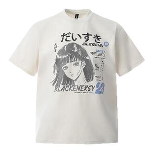 CANCAMP夏季新款美式小领口复古涩谷女孩短袖T恤男女正肩短款上衣
