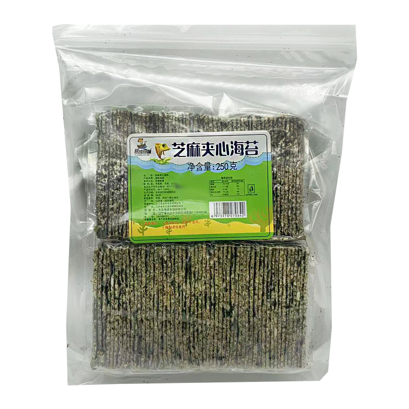 大連特產(chǎn)易成百味手撕夾心海苔250克脆芝麻烤紫菜兒童零食包郵