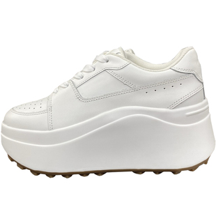 戚薇同款松糕小白鞋真皮厚底女小个子增高8CM系带运动休闲老爹鞋