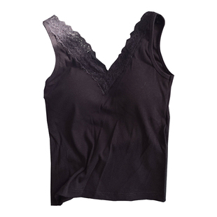 汐黛儿夏季蕾丝背心免穿文胸性感V领打底上衣薄款女生内衣带胸垫