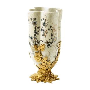 美式陶瓷配铜客厅茶几花瓶摆件 奢华别墅会所高端饰品玄关花插