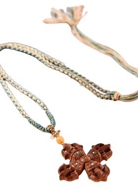 印度老山檀香吊坠编绳项链