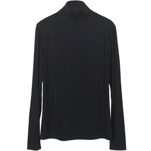 莫代尔黑色半高领打底衫女冬季内搭修身面膜长袖t恤中领薄款秋衣