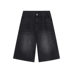 黑色直筒牛仔七分裤女夏季新款大码胖mm梨型身材显瘦宽松阔腿裤子