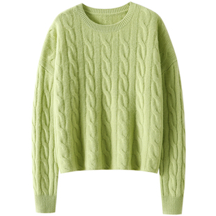 通勤人狂喜~圆领麻花100%纯山羊绒衫女纯羊绒毛衣宽松秋冬季新款