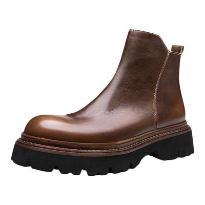 头层牛皮厚底切尔西靴男士短靴手工英伦复古拉链真皮马丁靴男中帮