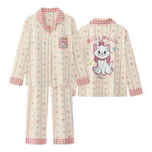 宫蝶【轻柔软】迪士尼玛丽猫睡衣女士春秋纯棉长袖卡通家居服套装