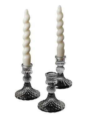 欧式复古浮雕水晶玻璃烛台拍照餐桌浪漫摆件ins香薰蜡烛台座法式