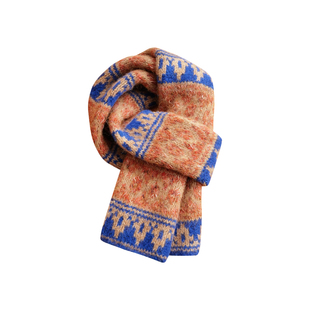 素单舍西费尔岛风复古咖色针织围巾女秋冬天保暖百搭学生围脖情侣