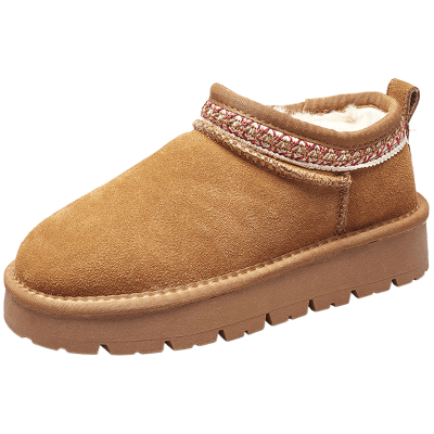 意尔康真皮加绒保暖雪地靴女2025冬季新款厚底防滑短靴小个子棉鞋