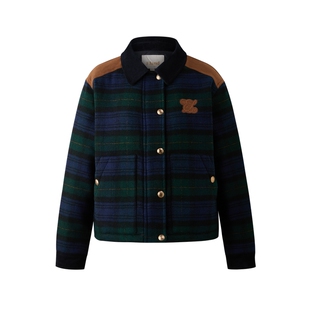 【含绵羊毛】Eland衣恋毛呢外套女学院风短款撞色大衣2026春新款