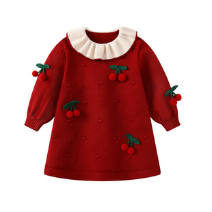 周岁女宝宝礼服秋冬女童红色喜庆连衣裙一岁女宝宝生日抓周公主裙